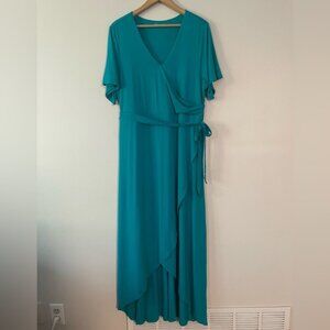 New Terrera Turquoise Aster Wrap Maxi Dress Bamboo Size Large bin 4A